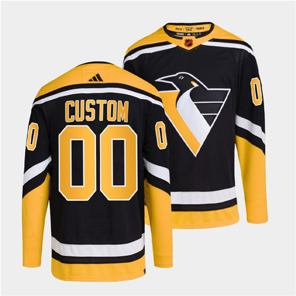 Men's Pittsburgh Penguins Custom Black 2022 Reverse Retro Stitched Jersey